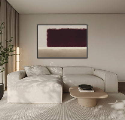 Threshold canvas wall art with deep burgundy and soft ivory abstract design above beige sectional sofa in modern living room