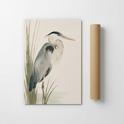 a large heron standing in tall grass.