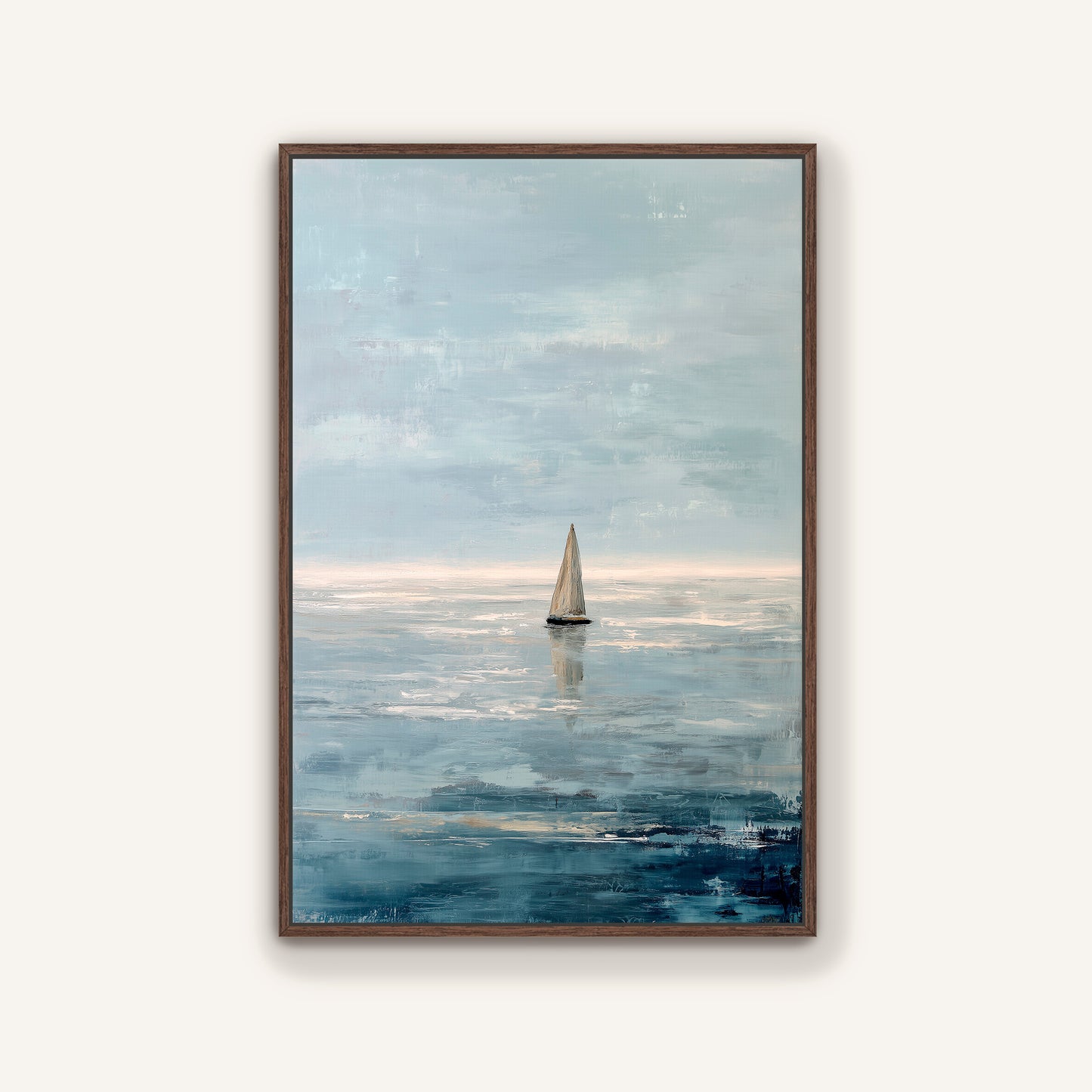 a sailboat on the water, with a cloudy sky in the background.