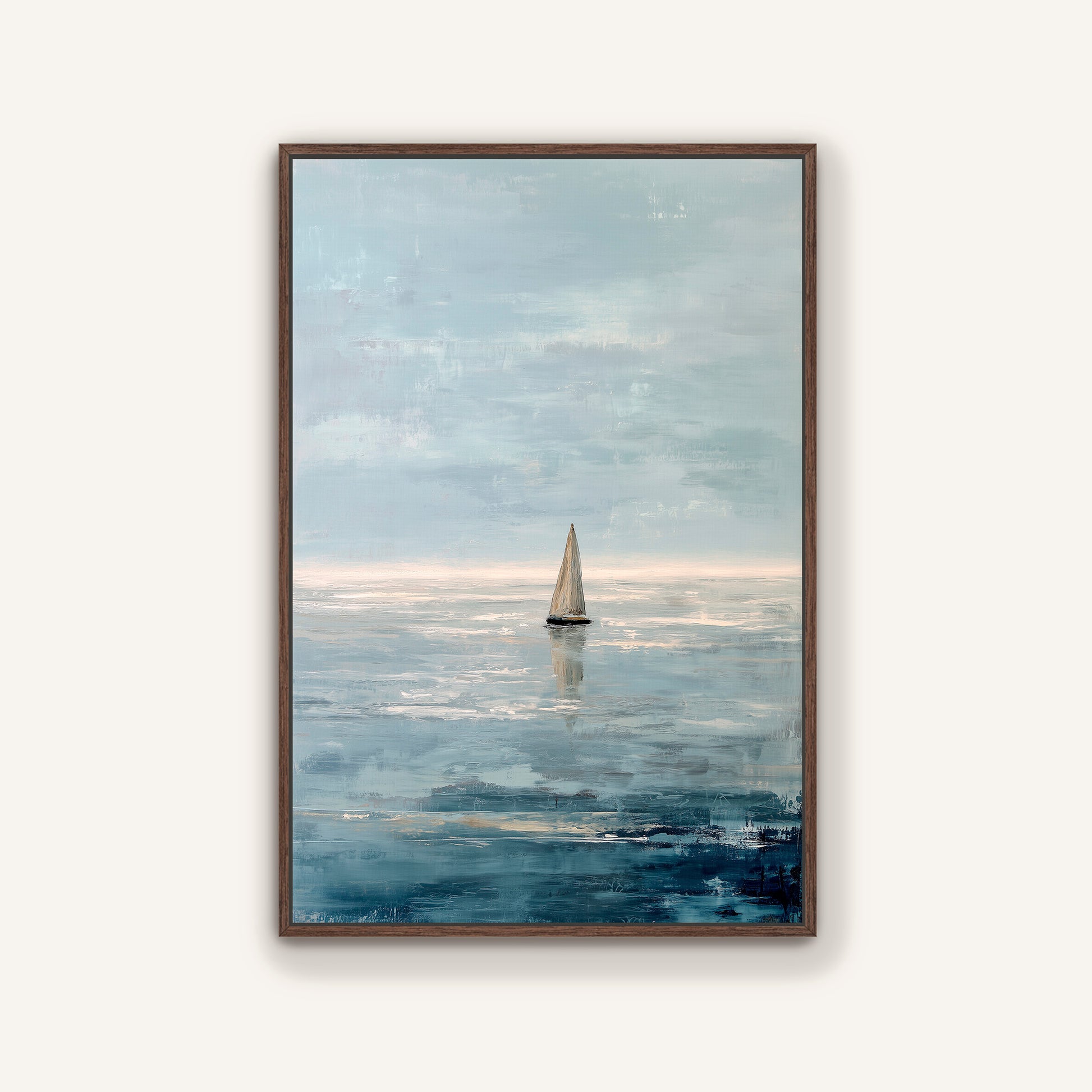 a sailboat on the water, with a cloudy sky in the background.
