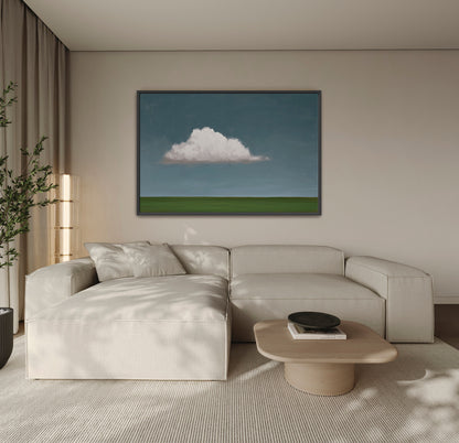 Eave Canvas Print minimalist landscape with single cloud over green horizon in modern living room