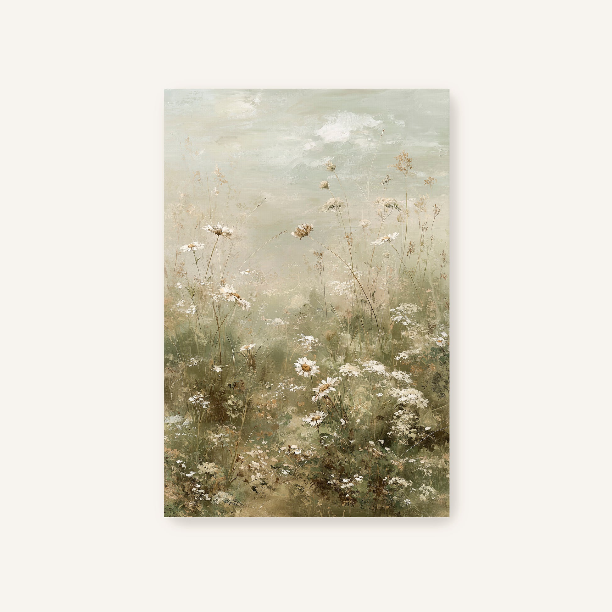 a field of white flowers with green foliage, creating a serene and natural scene.