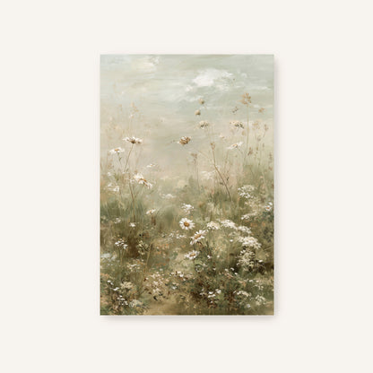 a field of white flowers with green foliage, creating a serene and natural scene.