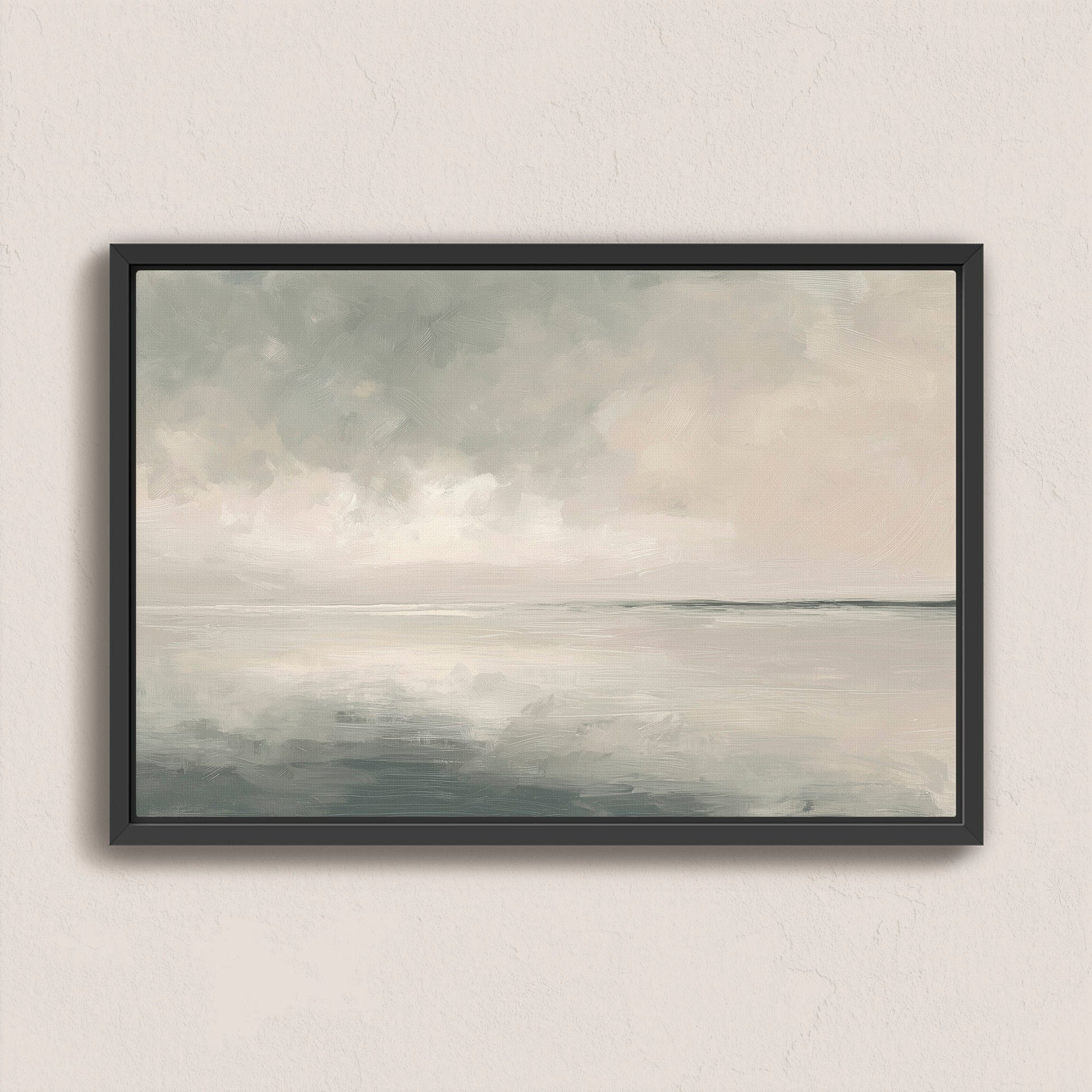 Aure Canvas Print serene sky and sea abstract painting in black frame