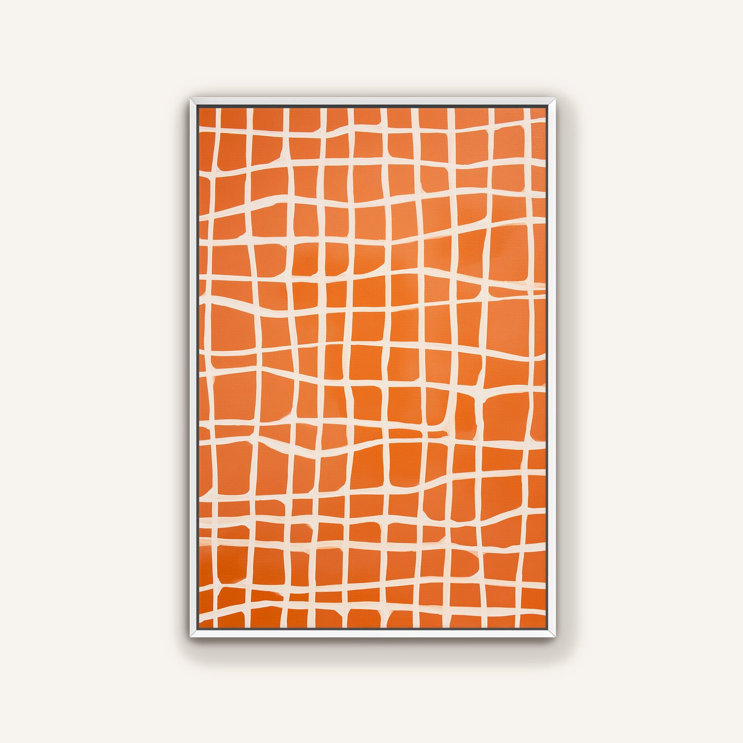 a square-shaped frame with a grid-like pattern of orange and white squares.