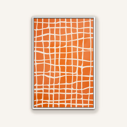 a square-shaped frame with a grid-like pattern of orange and white squares.