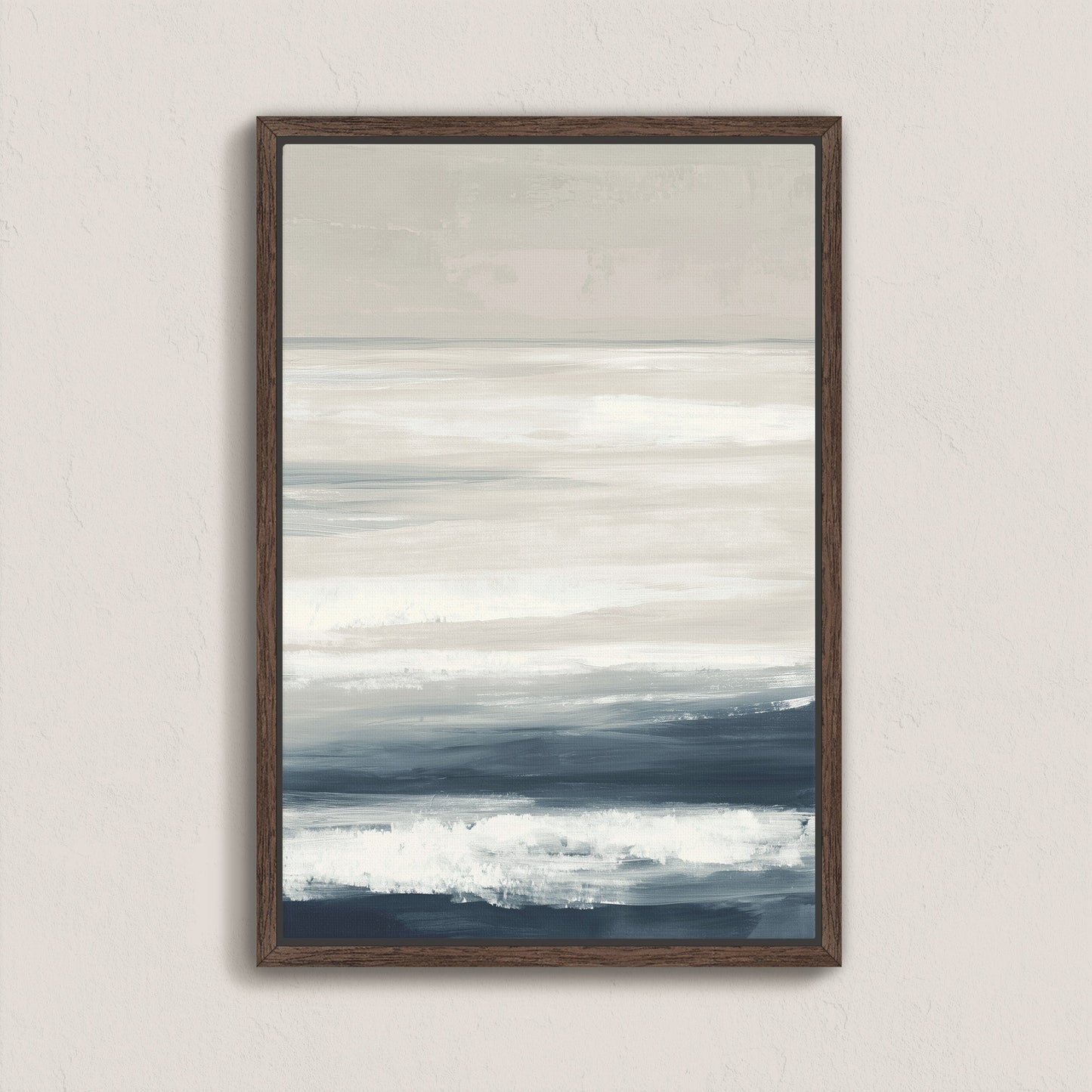 Syd Canvas Print featuring soothing ivory, sand, and indigo seascape with archival-quality canvas and wood frame for modern coastal decor