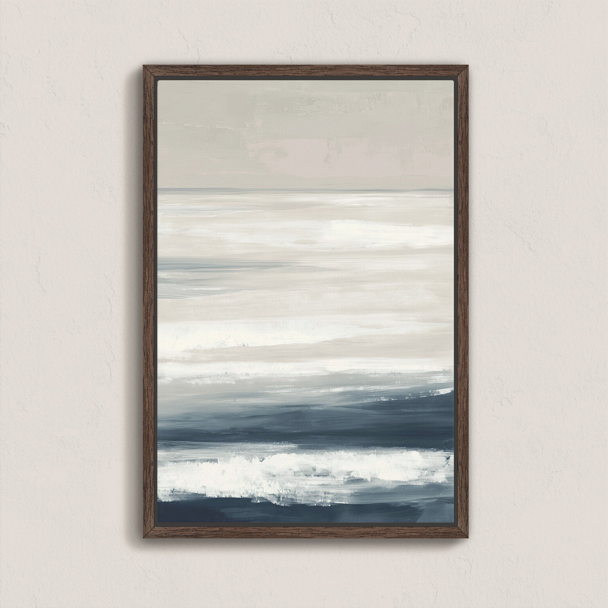 Syd Canvas Print featuring soothing ivory, sand, and indigo seascape with archival-quality canvas and wood frame for modern coastal decor