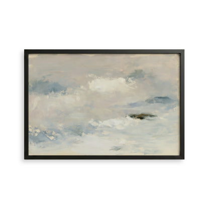 The image is a framed abstract painting depicting a cloudy sky with a sense of tranquility and serenity.