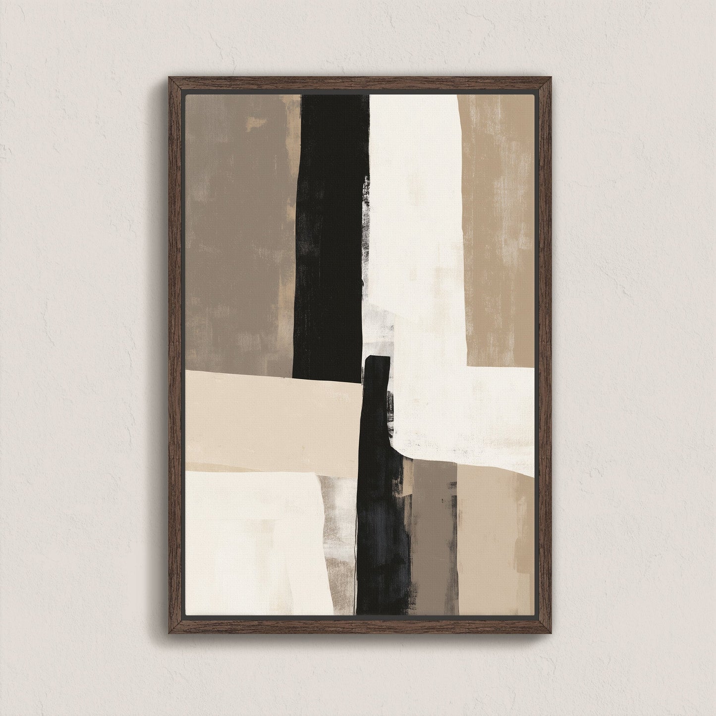 Abstract 'Align' canvas print with layered neutral tones in a wooden frame, minimalist modern wall art for balance and harmony.