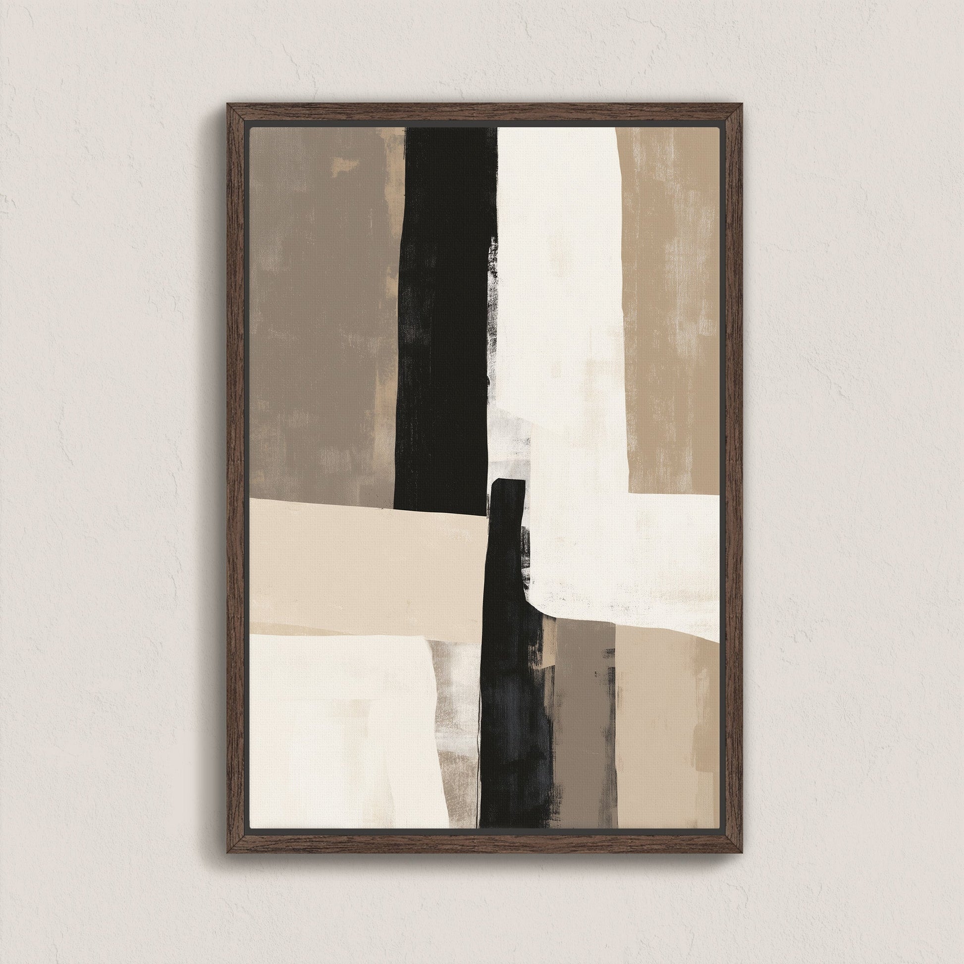 Abstract 'Align' canvas print with layered neutral tones in a wooden frame, minimalist modern wall art for balance and harmony.