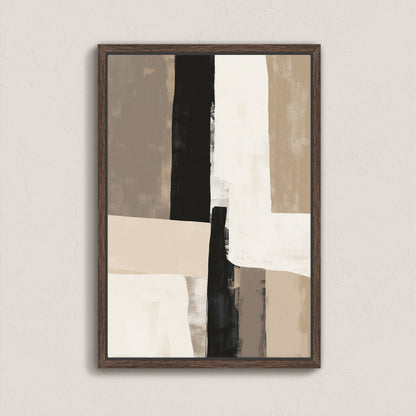 Abstract 'Align' canvas print with layered neutral tones in a wooden frame, minimalist modern wall art for balance and harmony.