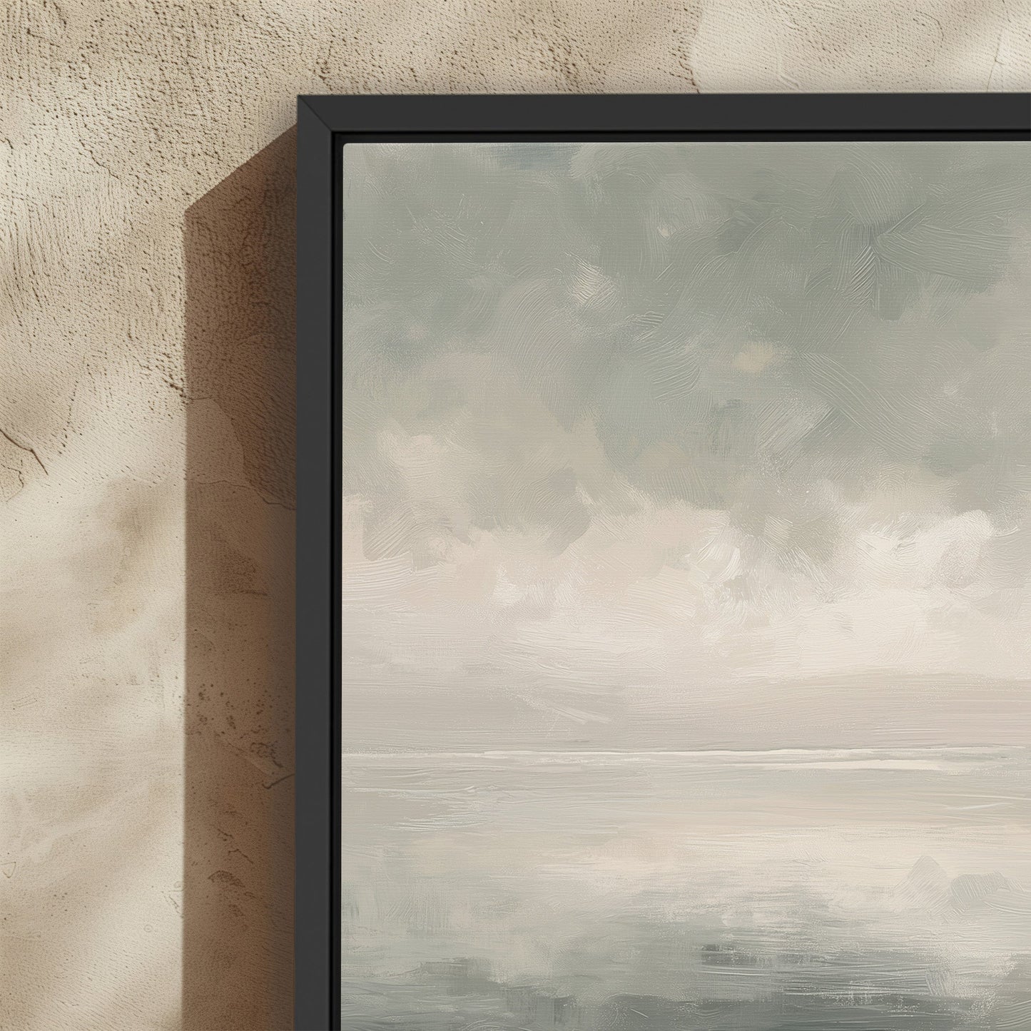 Aure Canvas Print framed artwork with serene sky and sea in neutral tones