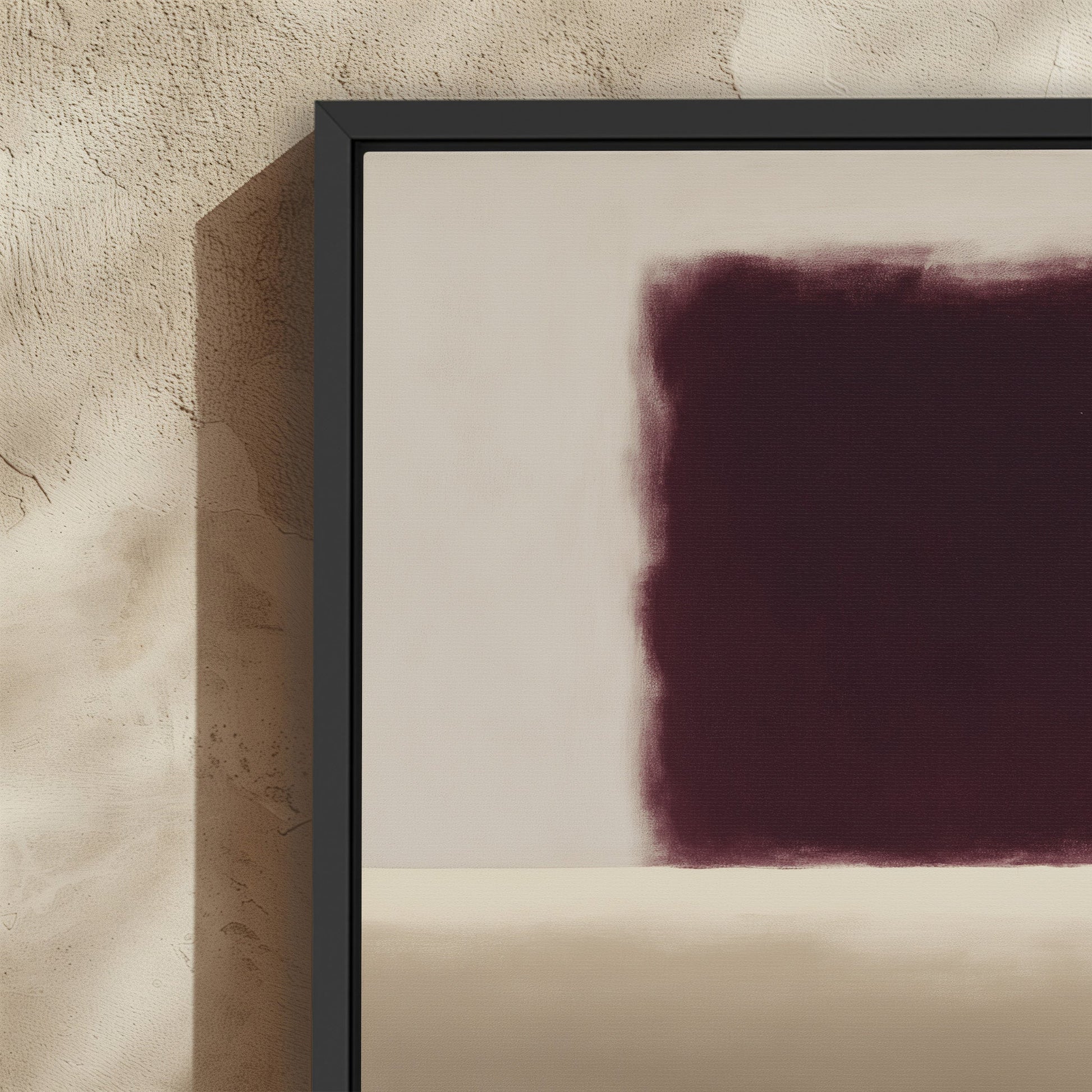 Threshold Canvas Wall Art with deep burgundy and soft ivory abstract design in black frame