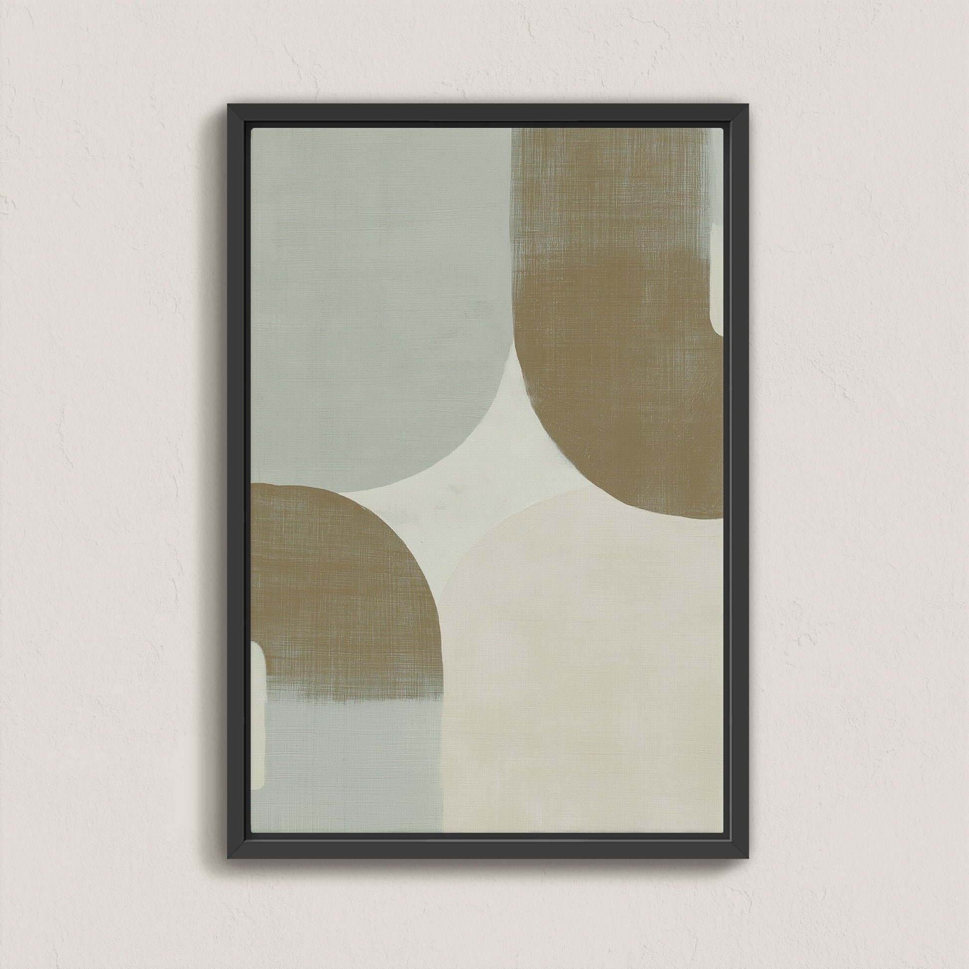 Forma Canvas Art with muted tones and gentle curves in black frame, modern minimalist wall decor