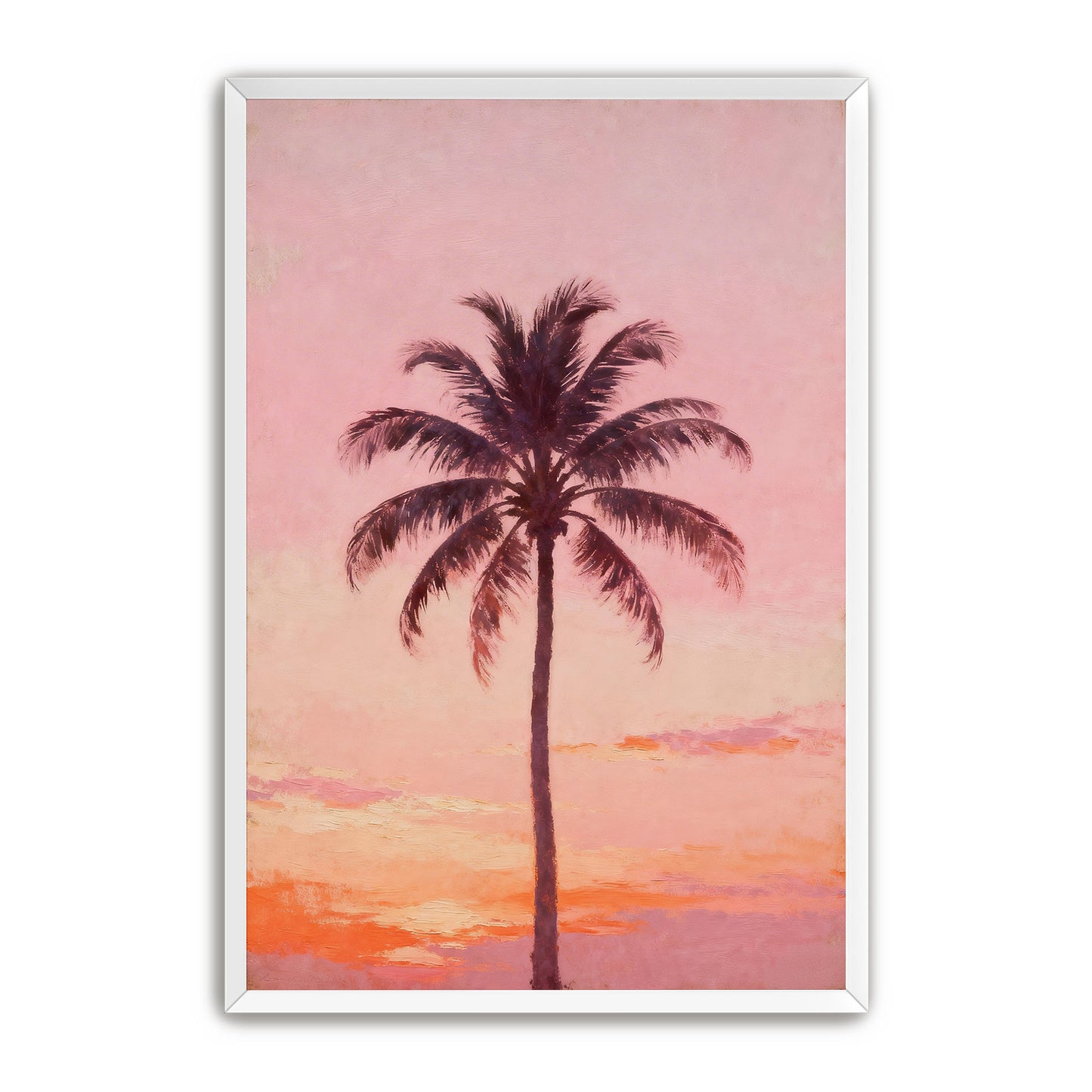 A tall palm tree silhouetted against a vibrant sunset sky.