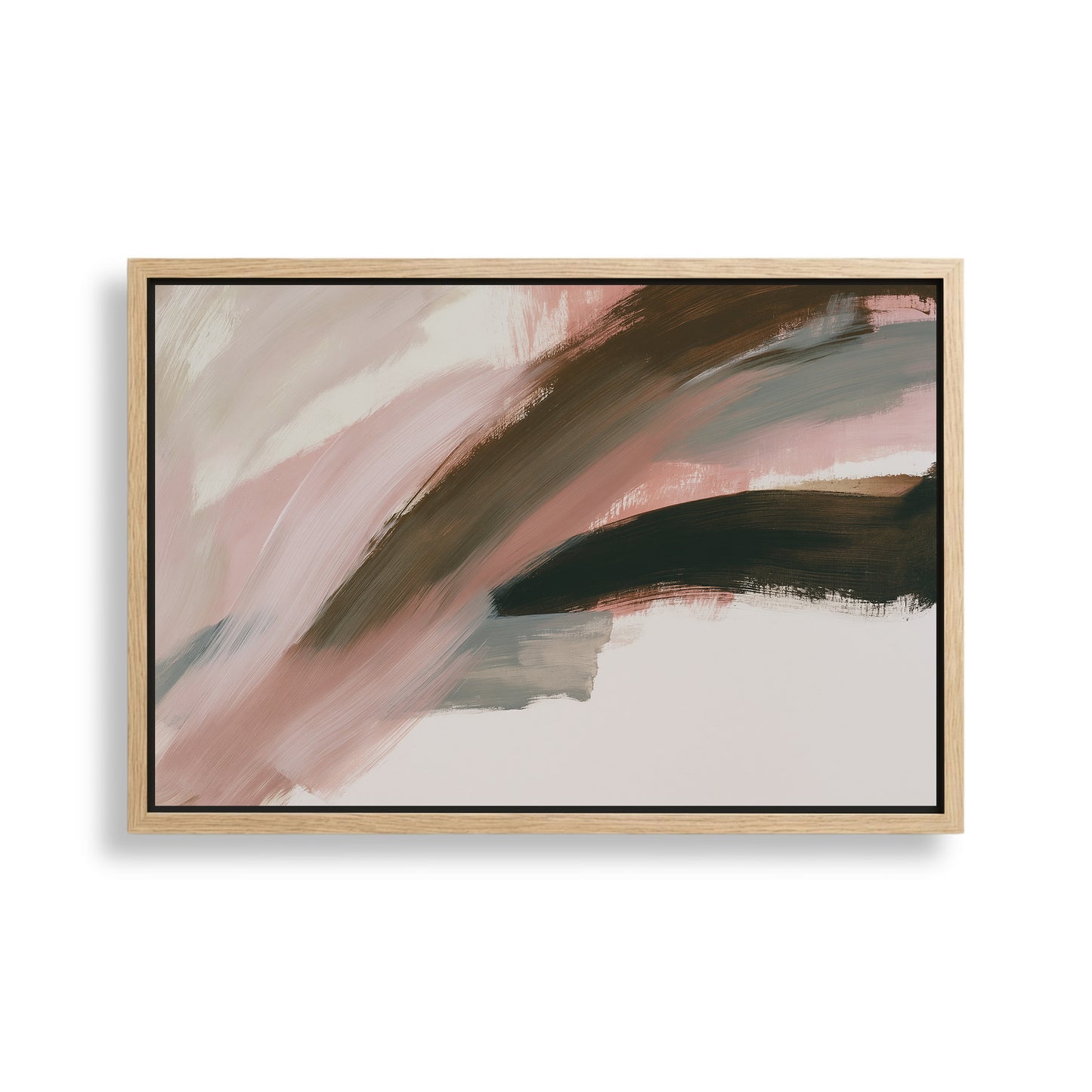 The image is an abstract painting with a mix of pink, brown, and black colors.