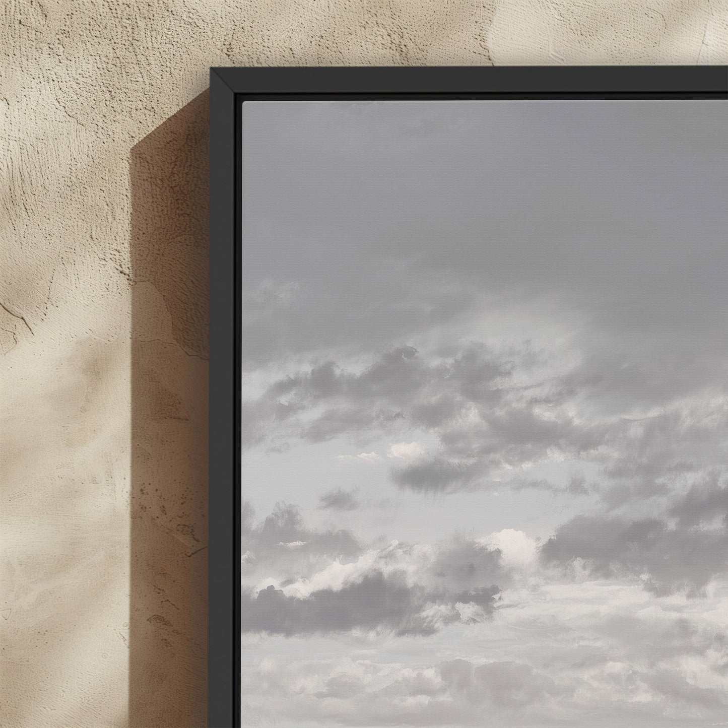 Duskfield Canvas Print framed artwork of gray clouds over tranquil plain with silvers and taupes tones