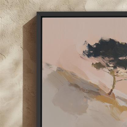 Arbor Canvas Wall Art framed painting of lone pine tree on sunlit hillside with warm tones and dark foliage