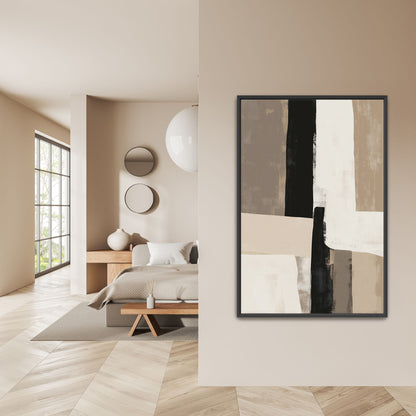Align Canvas Print abstract neutral tones framed artwork in modern bedroom setting