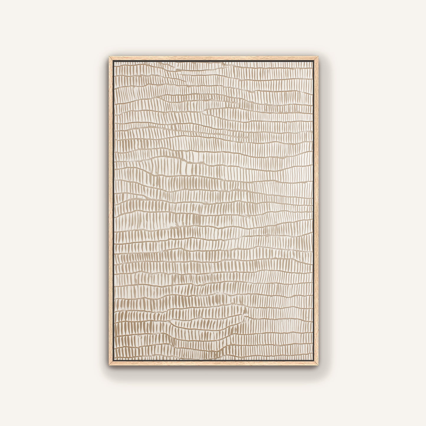 The image is a rectangular artwork with a textured, abstract design in shades of brown and beige.