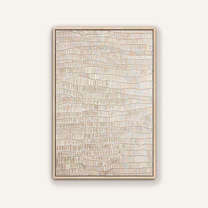 The image is a rectangular artwork with a textured, abstract design in shades of brown and beige.