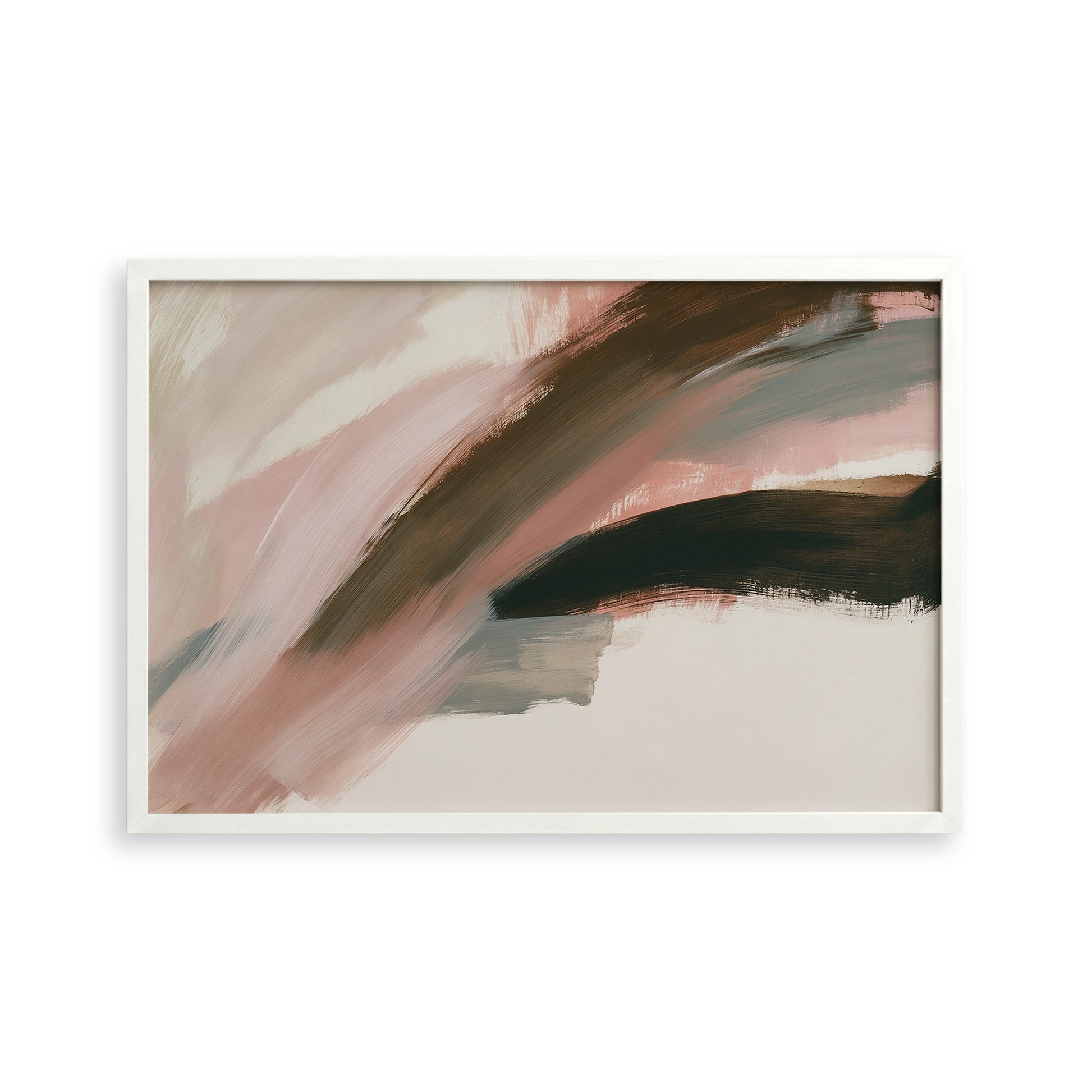 The image is an abstract painting with a mix of pink, brown, and black colors.