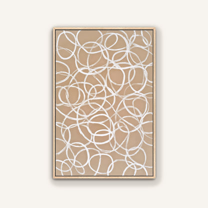 a square-shaped frame with a repeating pattern of white circles on a beige background.