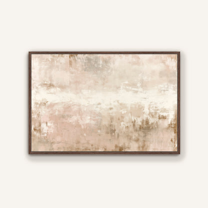 The image is a framed abstract painting with a light beige and brown color palette.