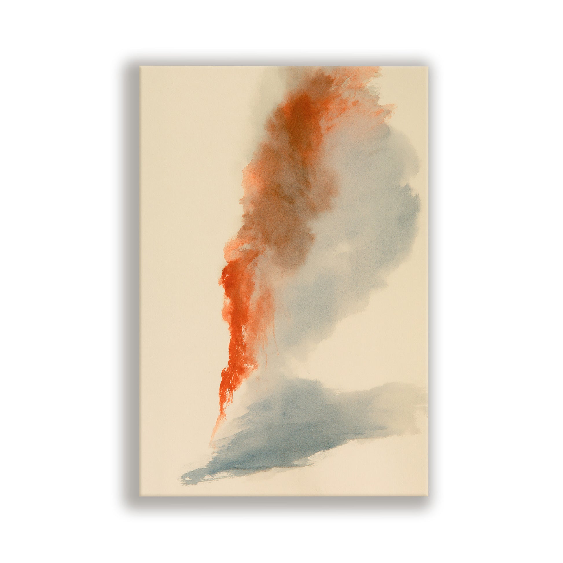 The image is an abstract painting with a large, vibrant orange cloud-like shape dominating the center of the canvas.