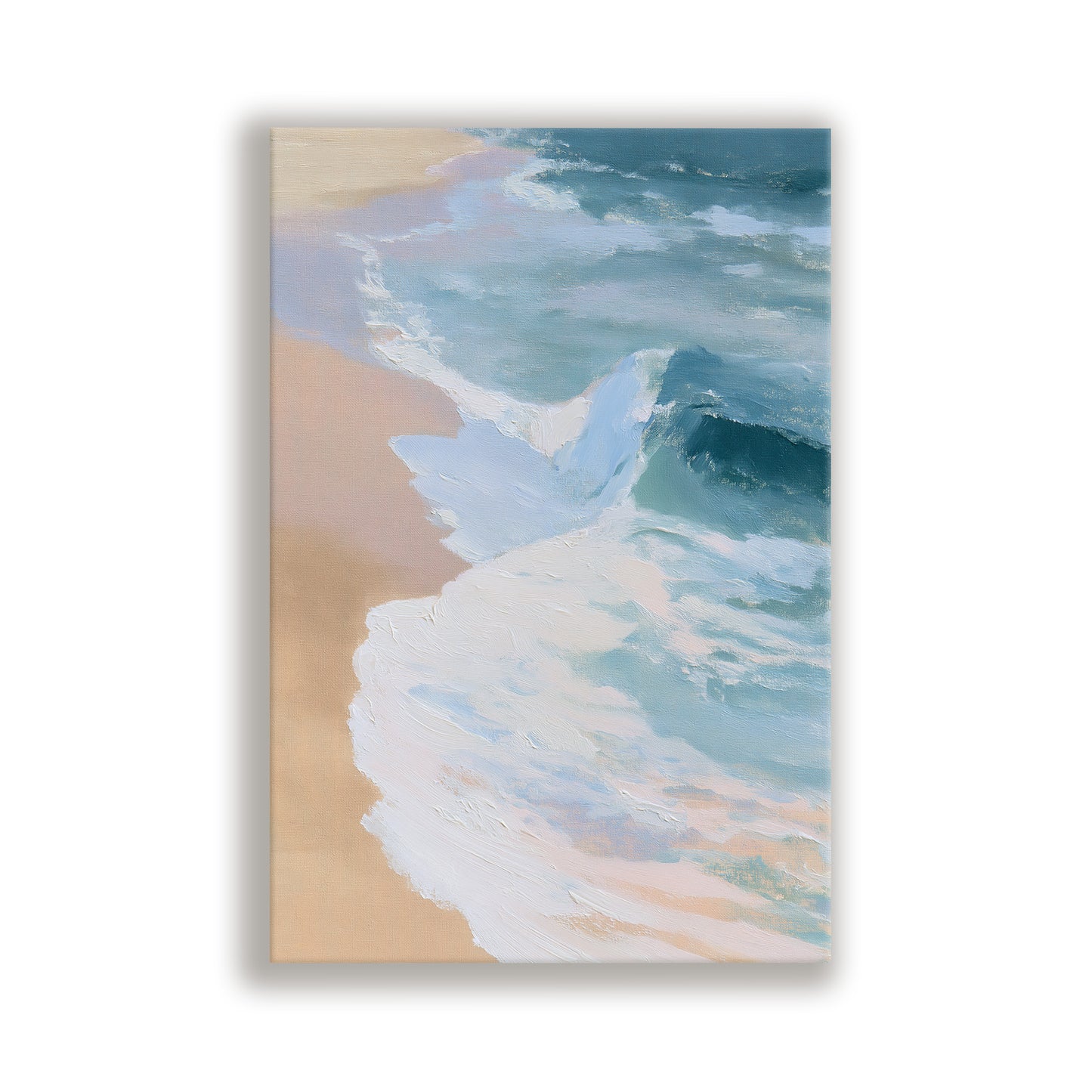 a serene beach scene with waves gently lapping against the shore.