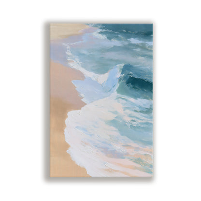 a serene beach scene with waves gently lapping against the shore.