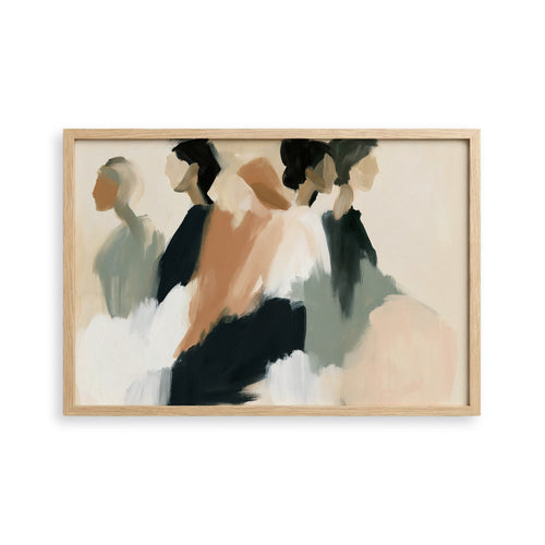 The image is an abstract painting featuring a group of stylized human figures in various colors and brushstrokes.