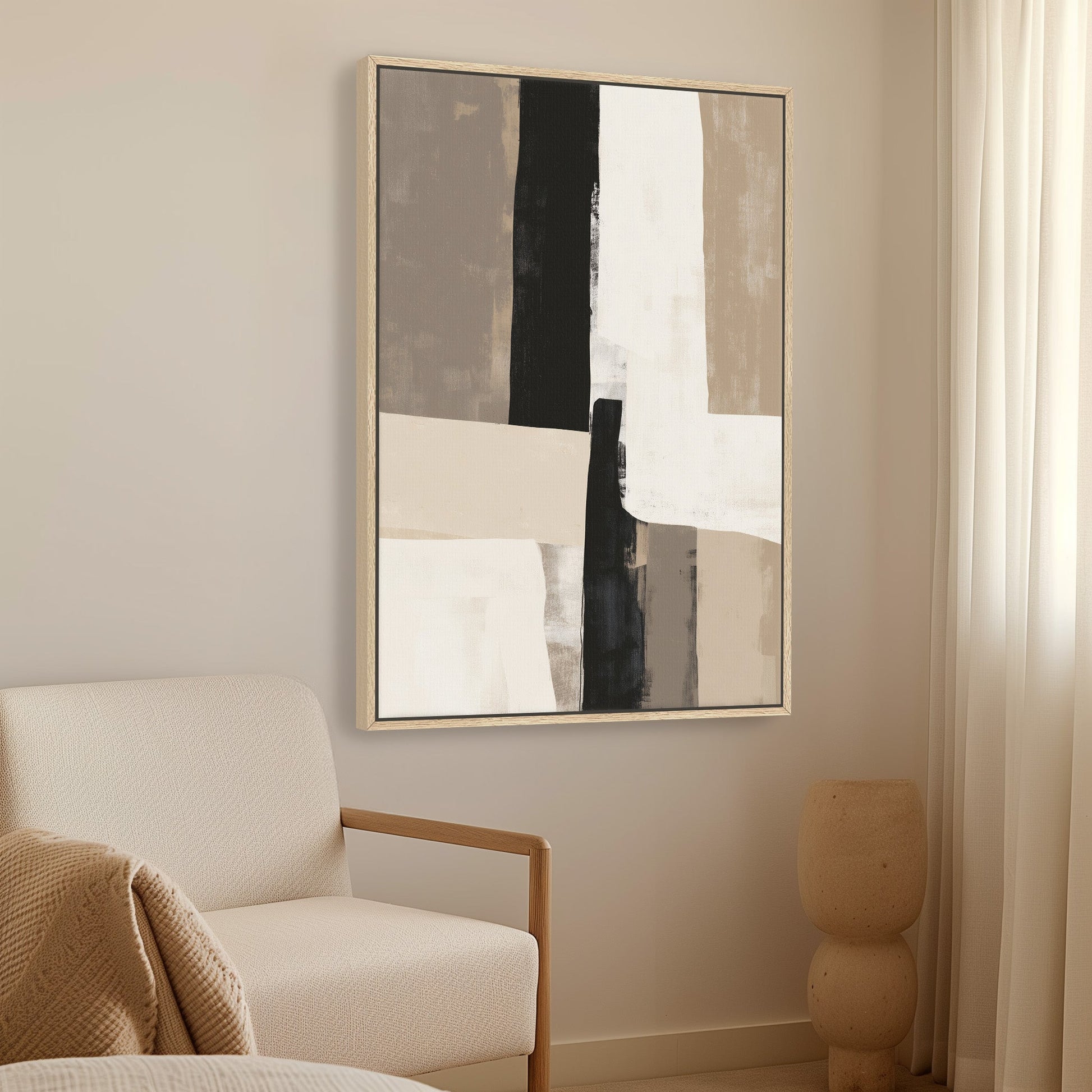 Align canvas print abstract neutral tones modern minimalist wall art in living room