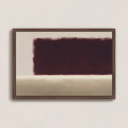Threshold canvas wall art with deep burgundy and soft ivory abstract design in a walnut floating frame
