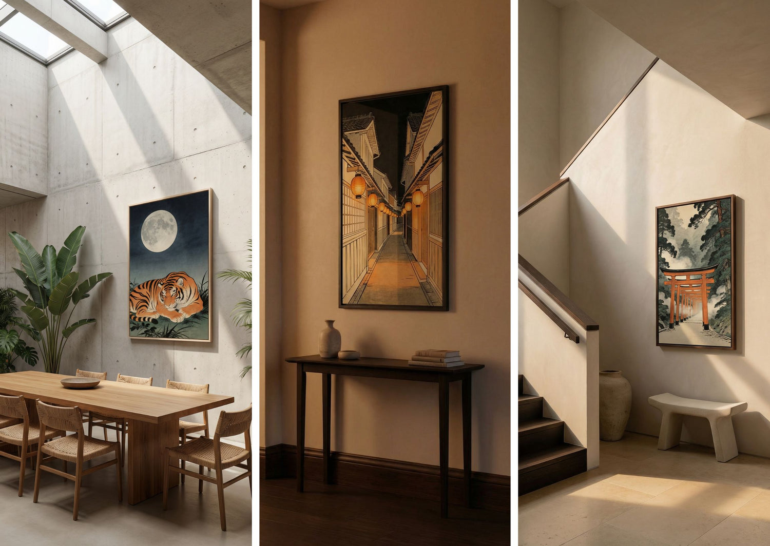 Japanese woodblock style framed wall art