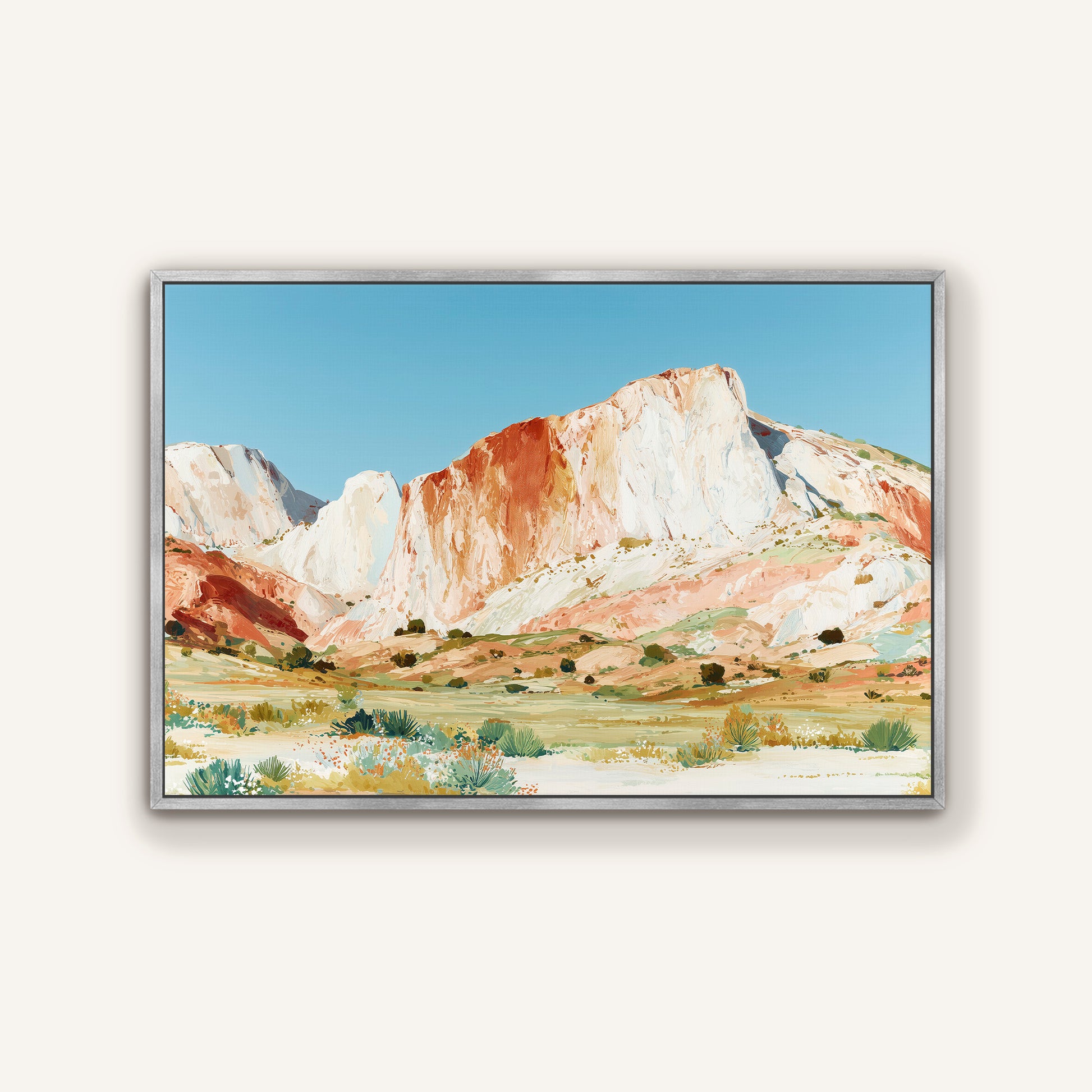 a picturesque mountain landscape with a clear blue sky and lush green vegetation.