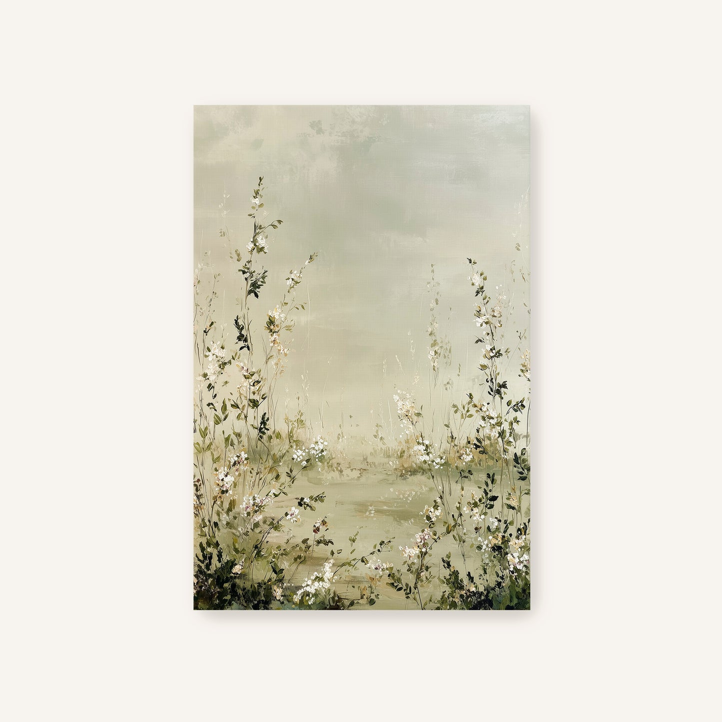 a serene landscape with tall grasses and delicate white flowers, creating a peaceful and natural scene.