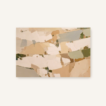 The image is a rectangular abstract painting with a variety of colors and brushstrokes, creating a dynamic and visually interesting composition.