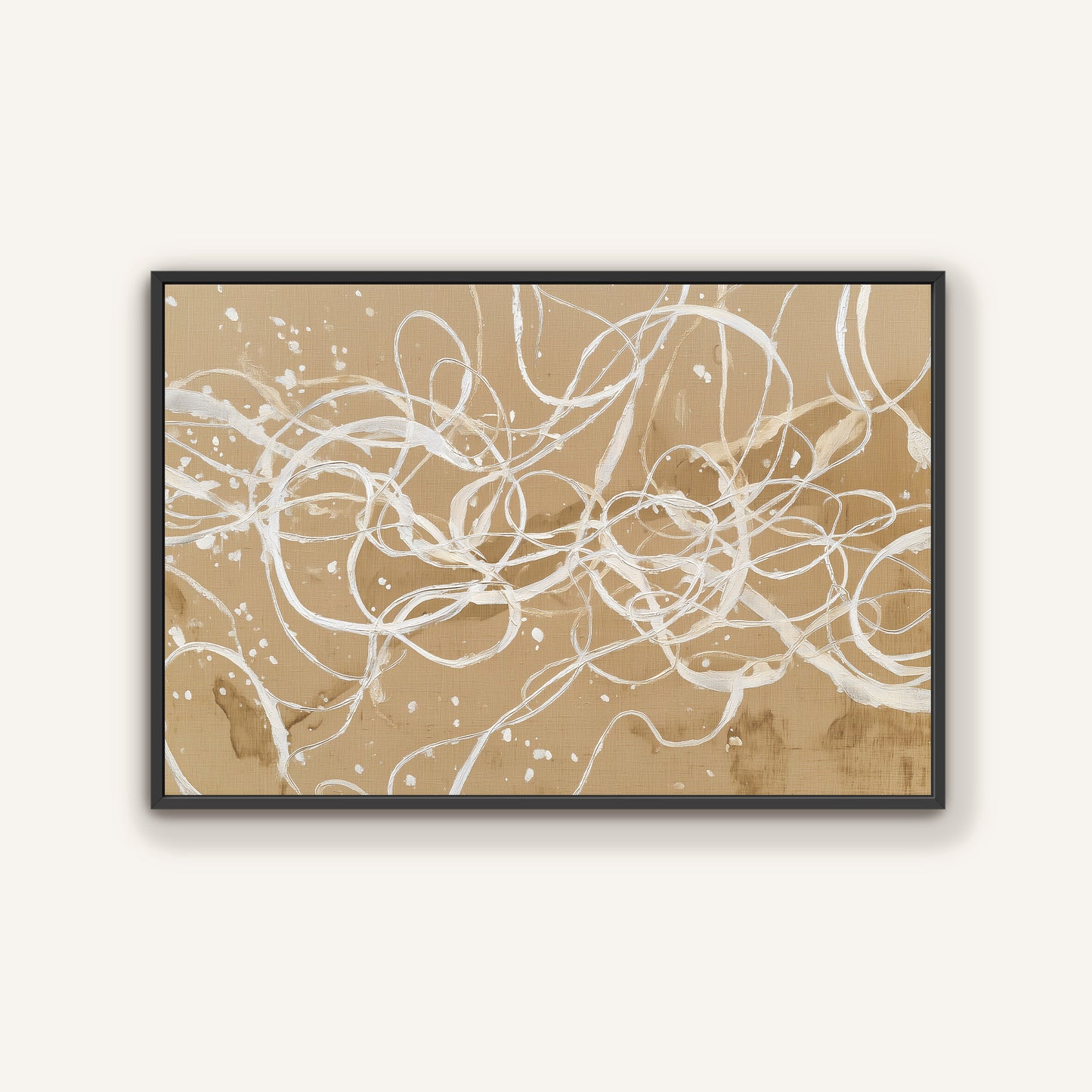 Modern abstract linework canvas in matte black floating frame