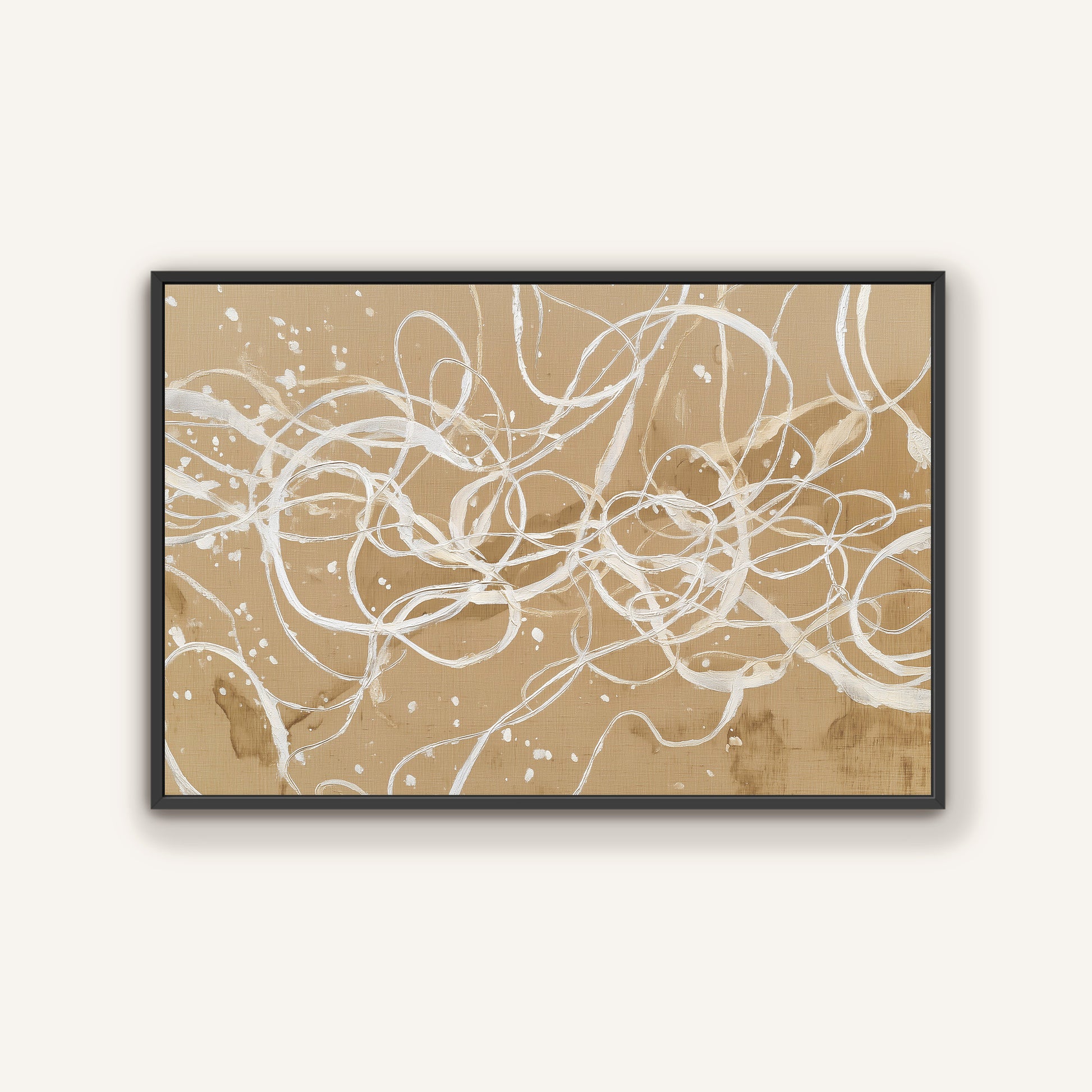 Modern abstract linework canvas in matte black floating frame