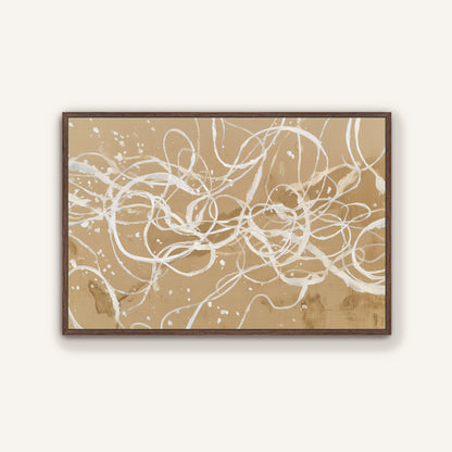 Neutral abstract linework artwork with espresso floating frame
