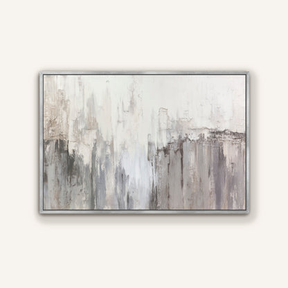 Neutral abstract wall art with silver floater frame