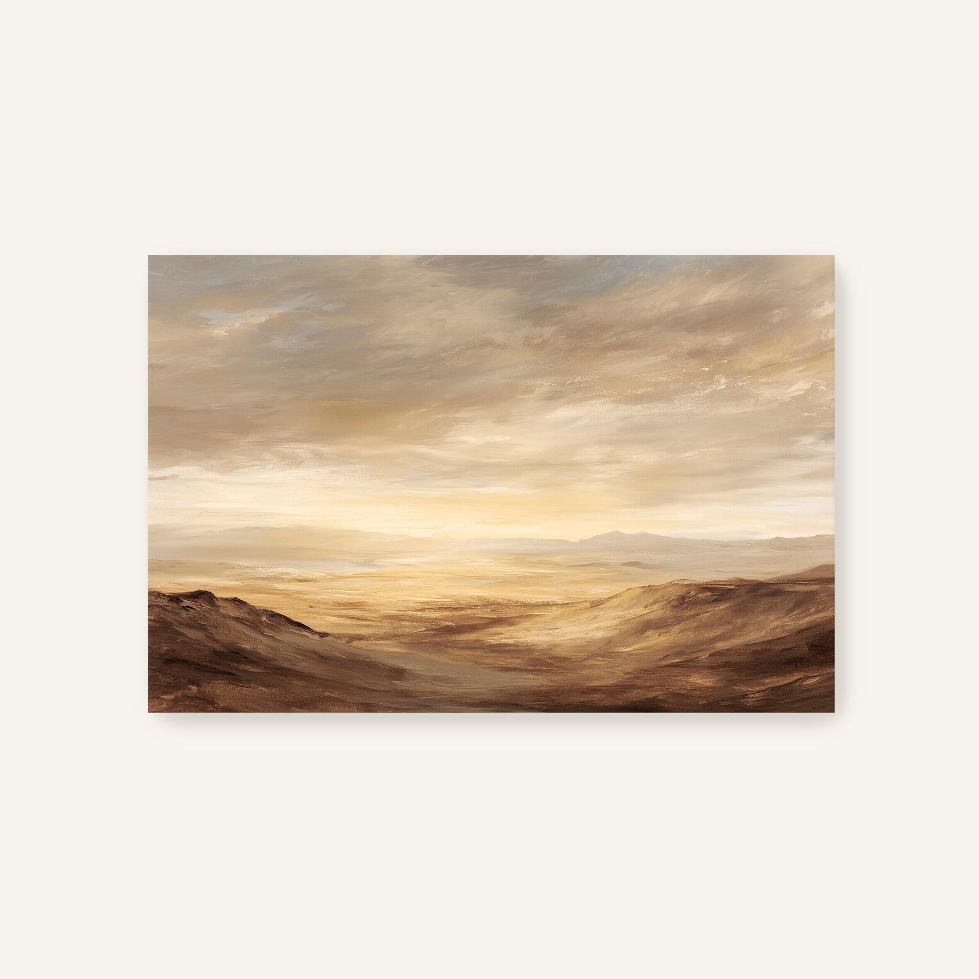 a serene landscape with a vast, open desert stretching out towards distant mountains under a cloudy sky.