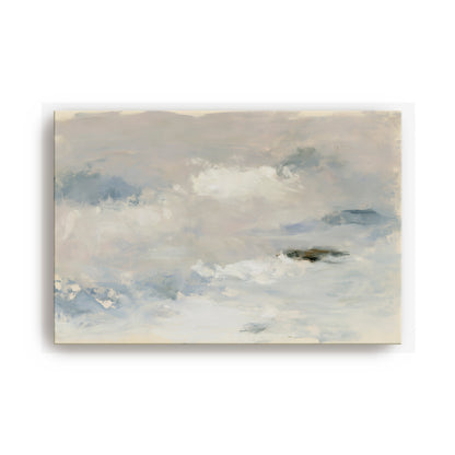 The image is an abstract painting depicting a cloudy sky with a small object or shape in the center.