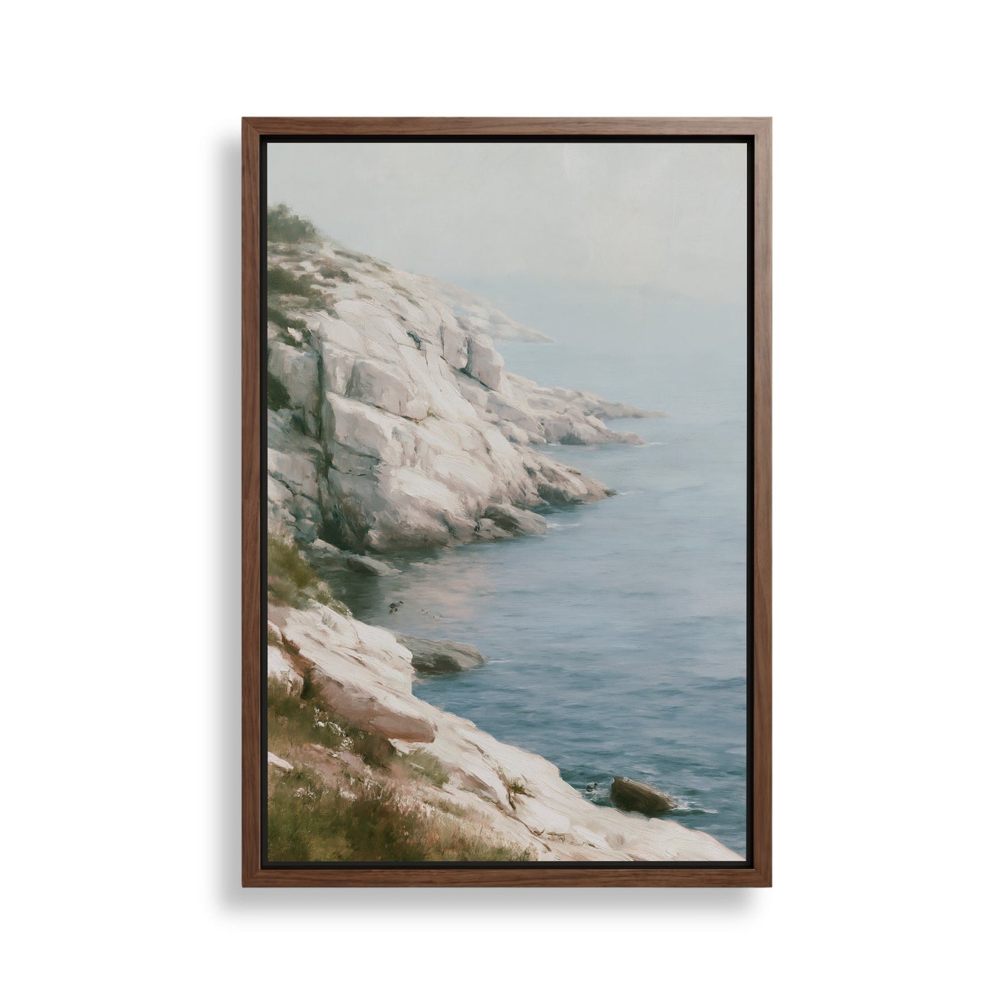 a rocky coastline with a calm, blue ocean in the background.