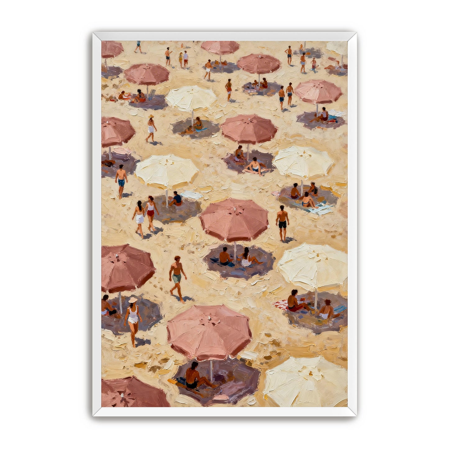 a crowded beach scene with numerous people and umbrellas, creating a lively and bustling atmosphere.