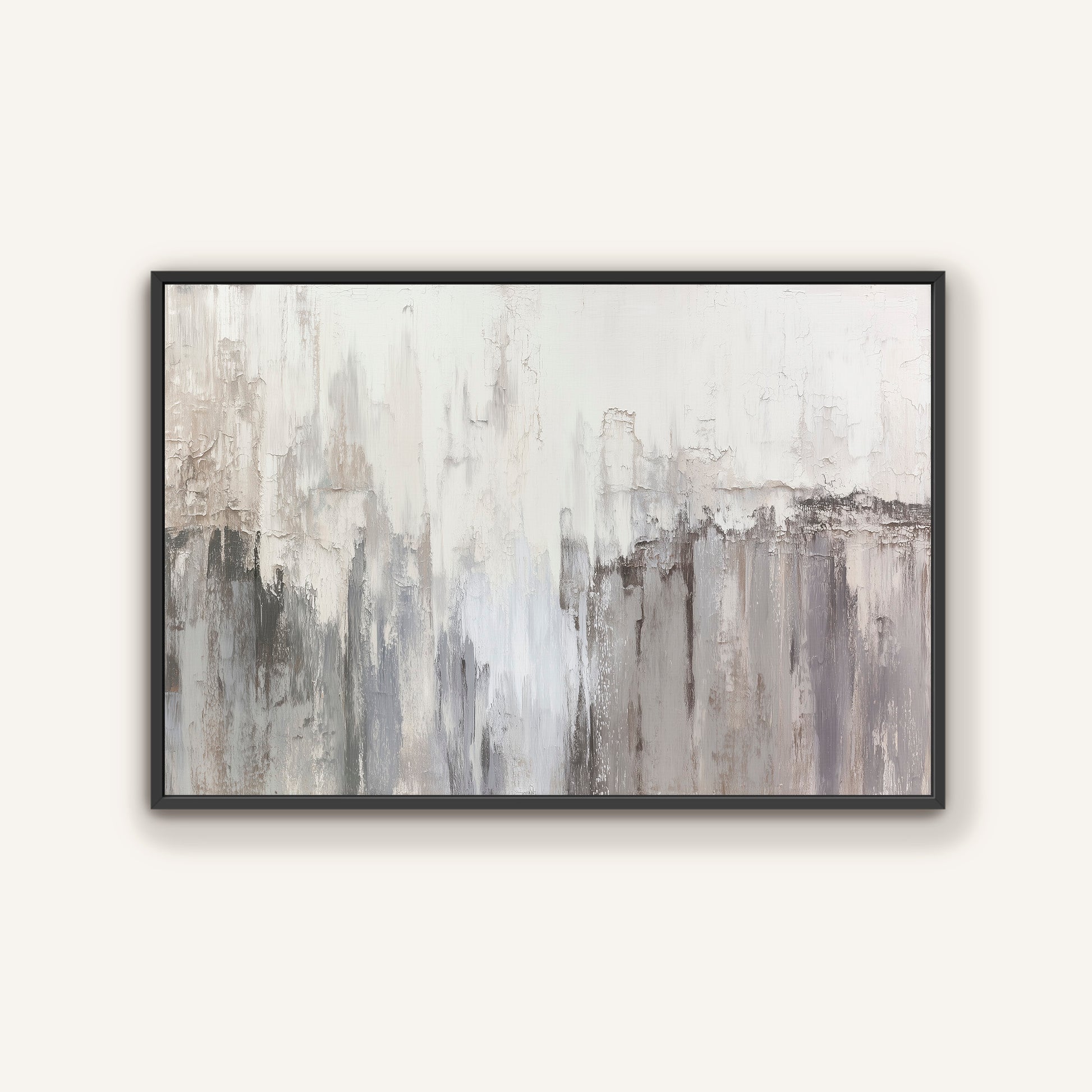 Neutral abstract canvas wall art with black floater frame