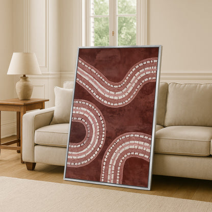 silver framed burgundy contemporary line canvas print.