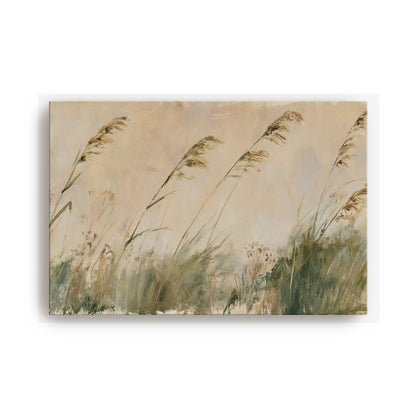 tall grass swaying in the wind, with a pale green background.